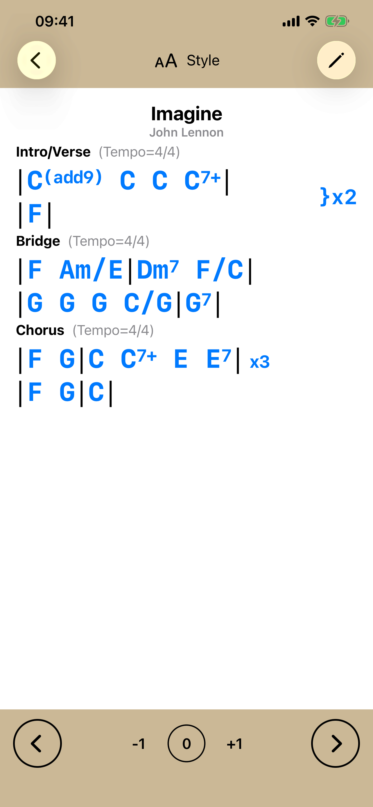 PocketSongbook Bar Grid View